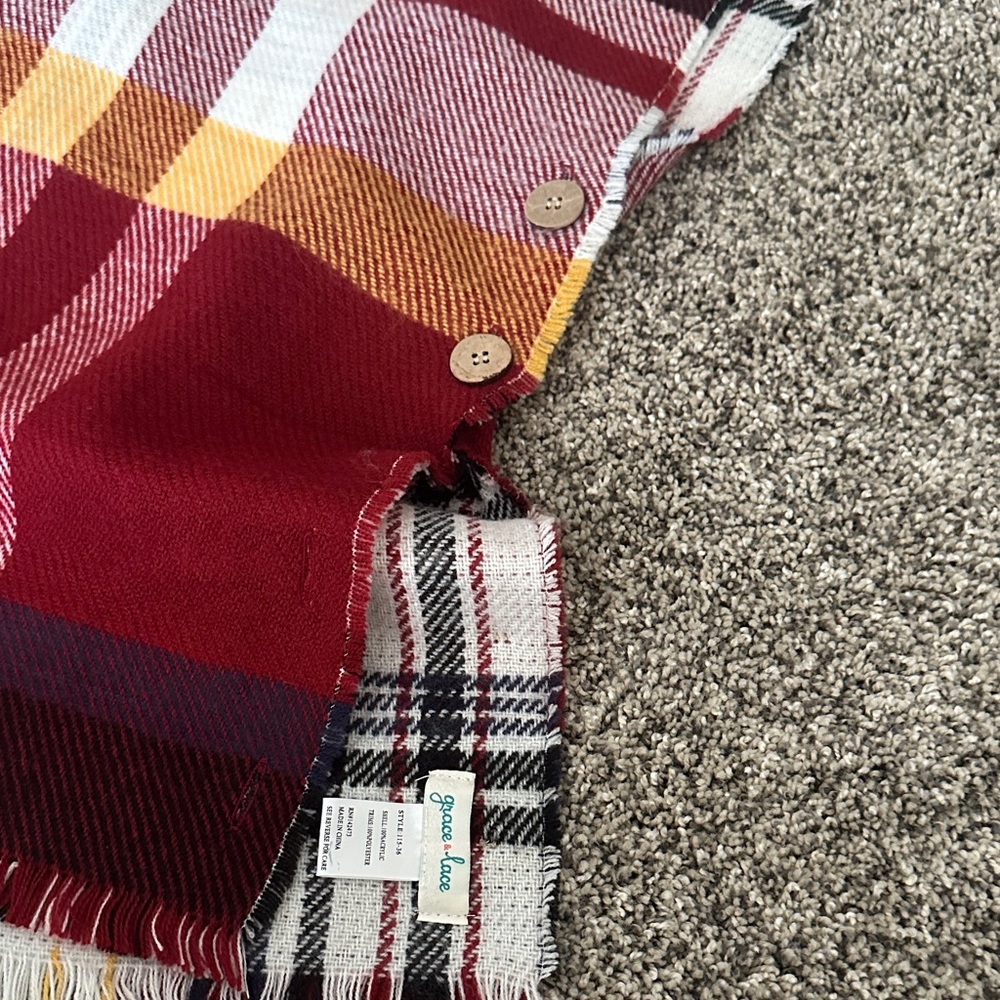 Grace & Lace Plaid Scarf with Button Accents